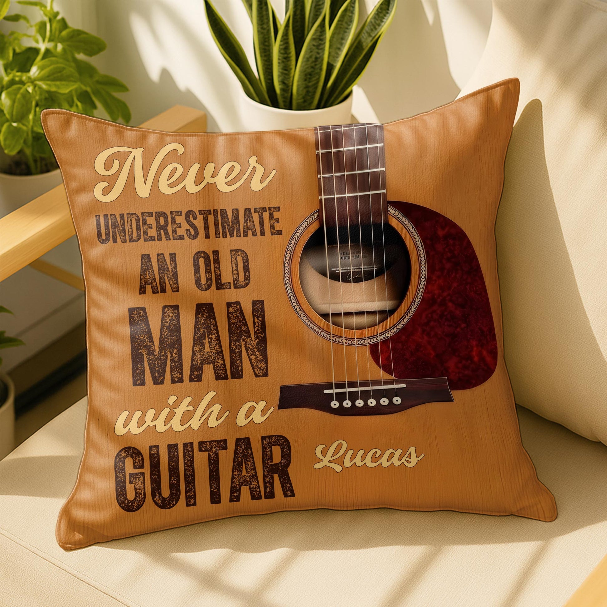 Never Underestimate An Old Man With A Guitar Wood Grain Design