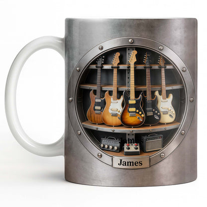 A Legendary Collection Electric Guitars And Amps In Metal Rack