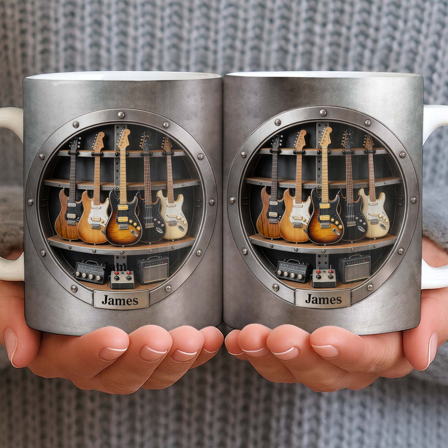 A Legendary Collection Electric Guitars And Amps In Metal Rack