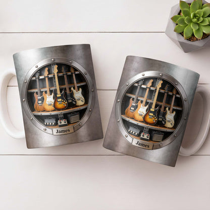 A Legendary Collection Electric Guitars And Amps In Metal Rack