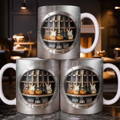 A Legendary Collection Electric Guitars And Amps In Metal Rack