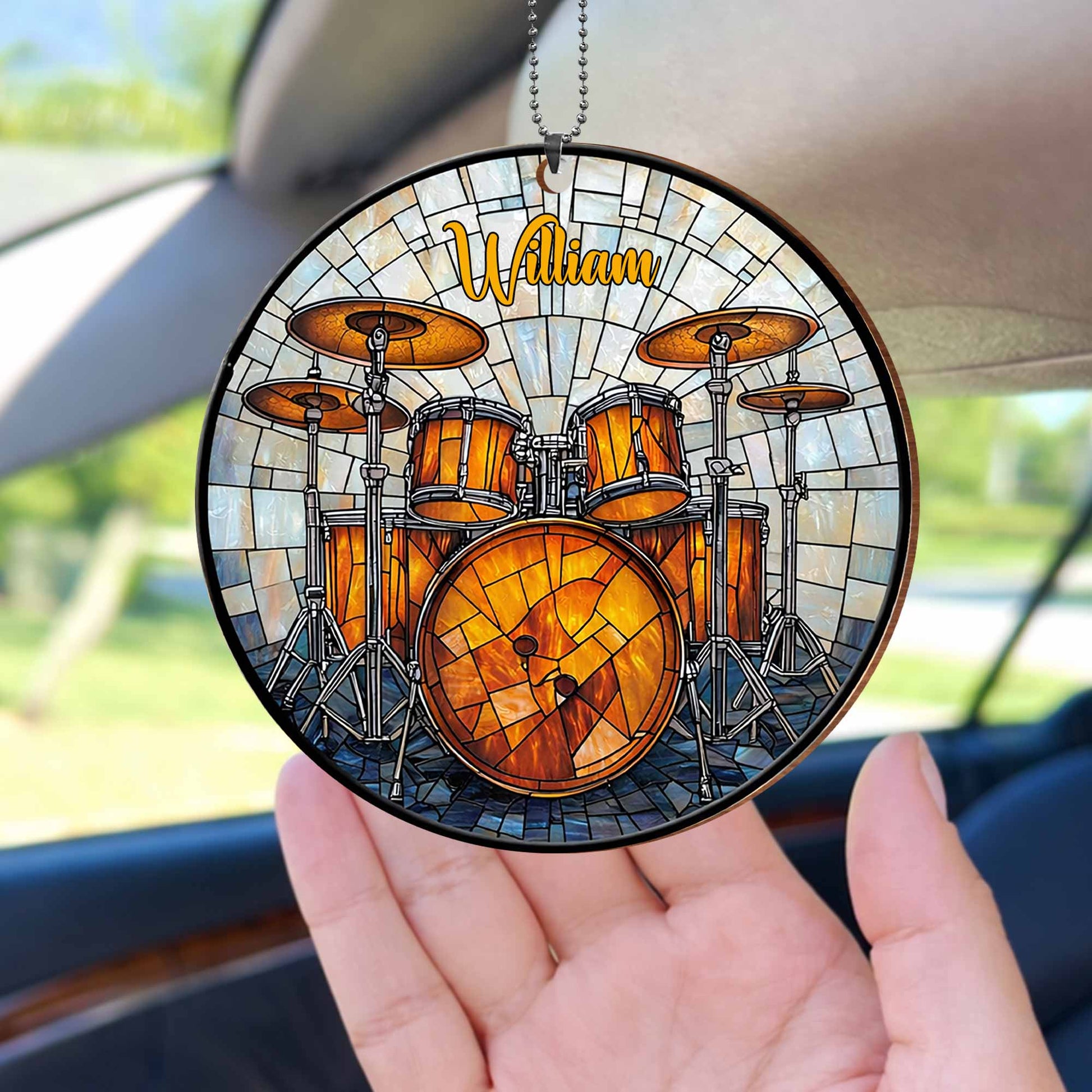 Music Is The Heartbeat Of The Soul Drum Set Stained Glass Style