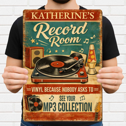 Record Room Vinyl Because Nobody Asks To See Your MP3 Collection Turntable - Personalized Custom Shaped Wood Sign - MUSIC007_WSIGN