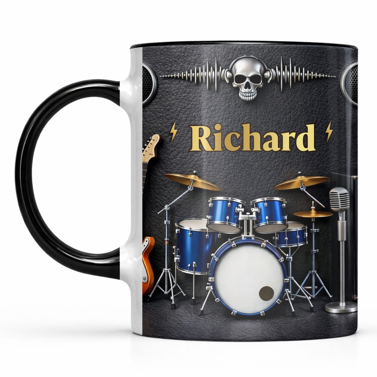 Rock On And Play Loud With Drums Skull And Guitar Design