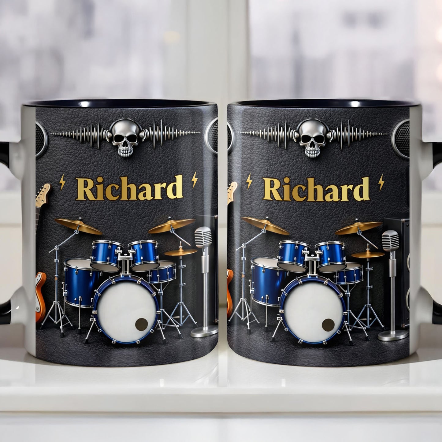 Rock On And Play Loud With Drums Skull And Guitar Design