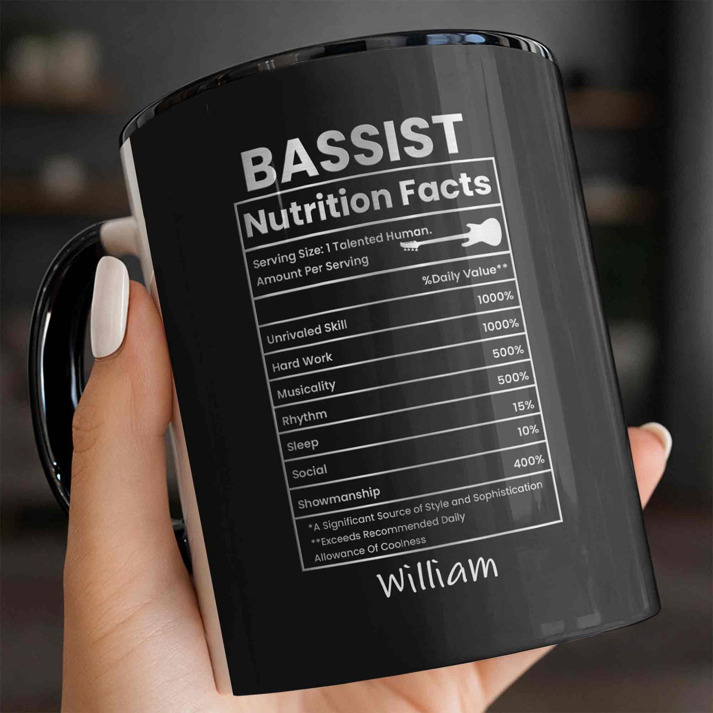 Bassist Nutrition Facts Talented Human Bass Guitar Silhouette