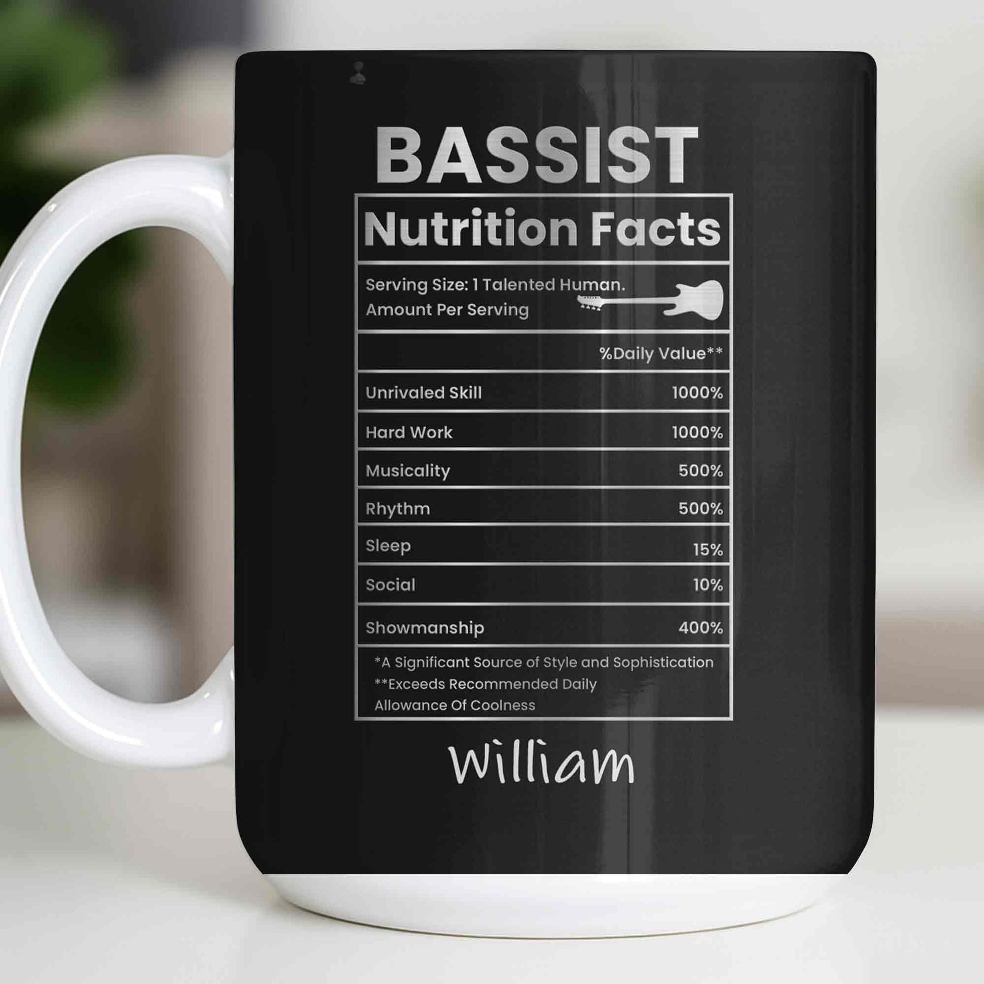 Bassist Nutrition Facts With Bass Guitar Silhouette
