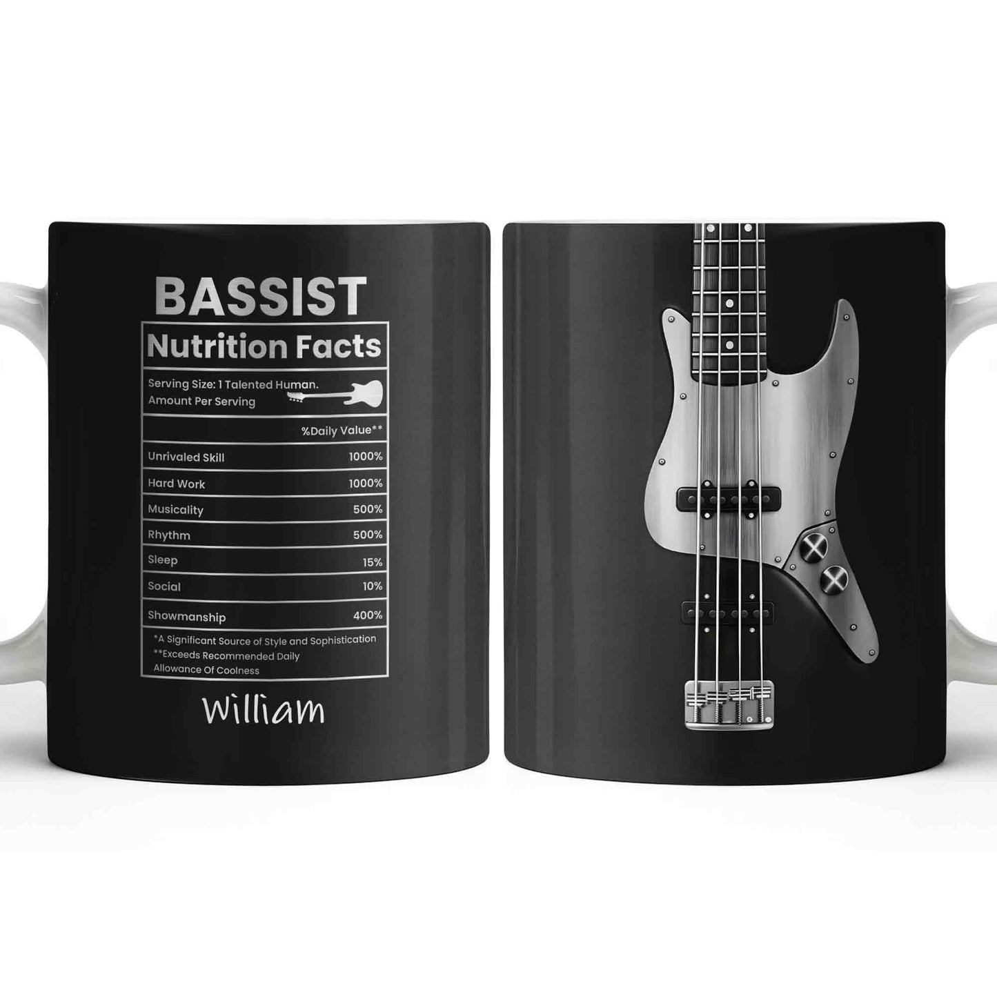 Bassist Nutrition Facts With Bass Guitar Silhouette