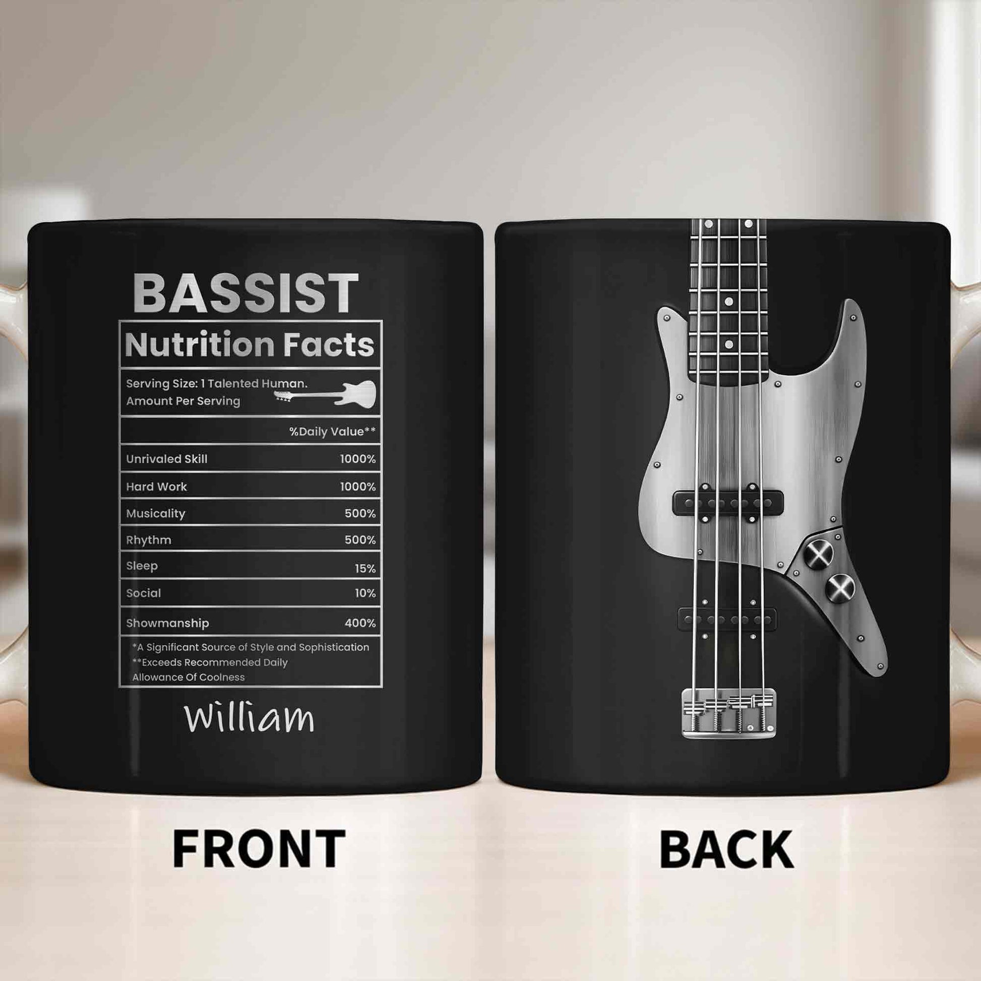 Bassist Nutrition Facts With Bass Guitar Silhouette