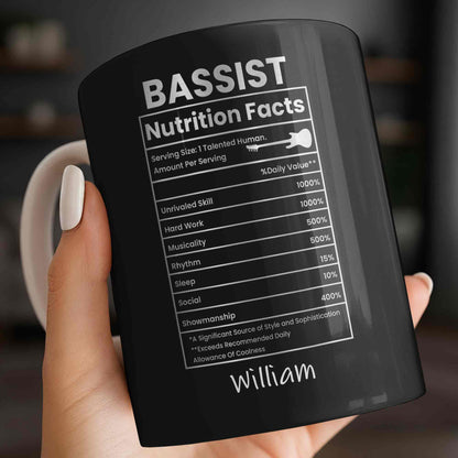 Bassist Nutrition Facts With Bass Guitar Silhouette