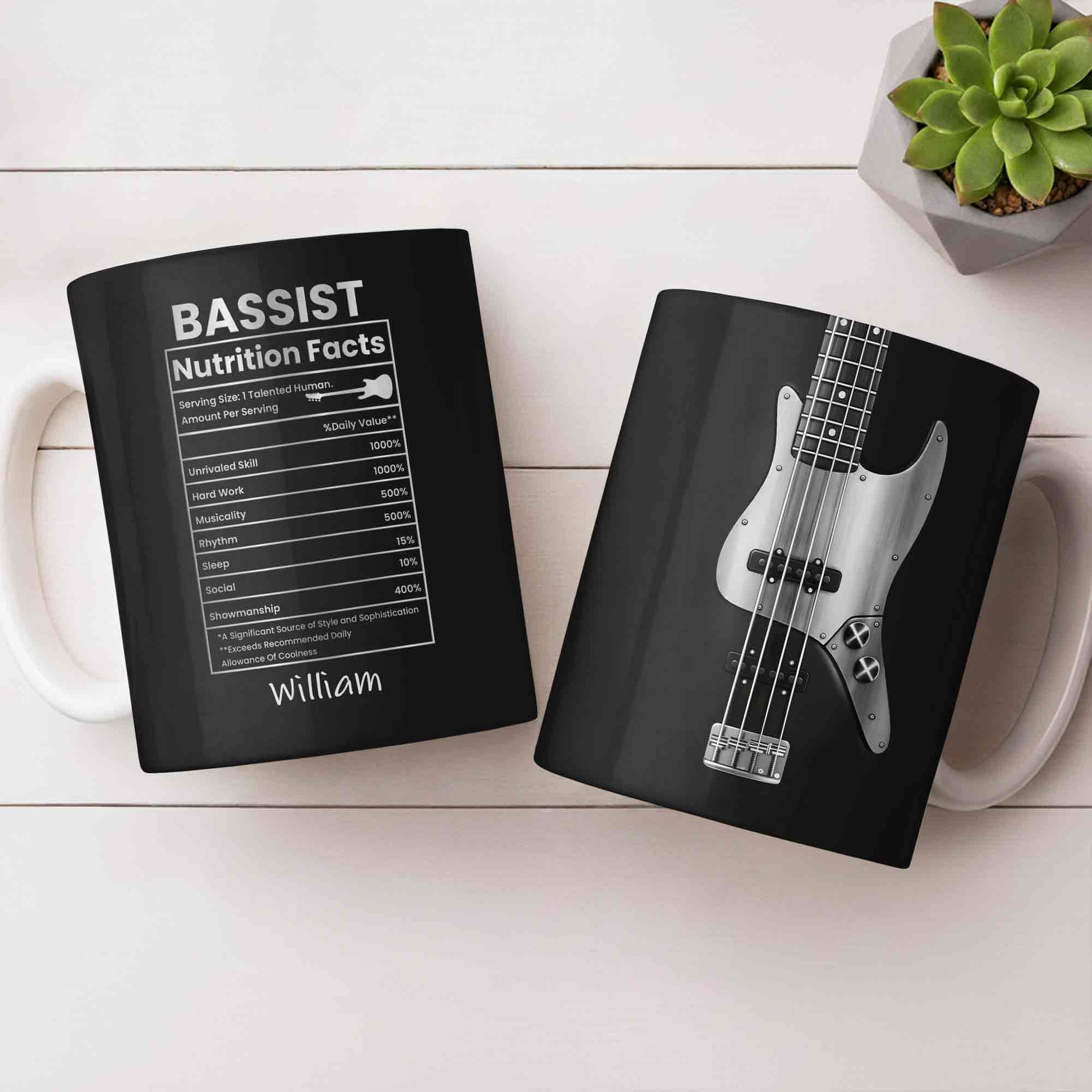 Bassist Nutrition Facts With Bass Guitar Silhouette