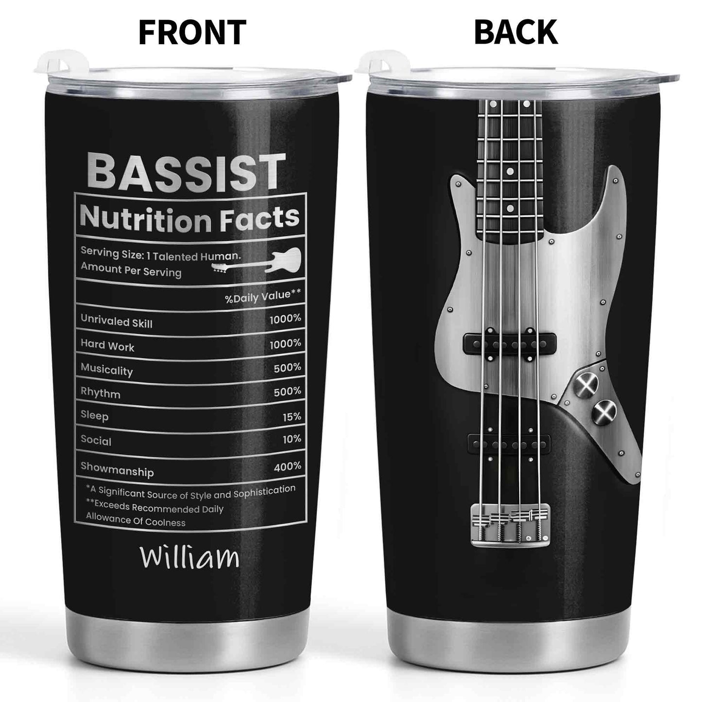 Bassist Nutrition Facts With Bass Guitar Graphic Personalized Custom Name
