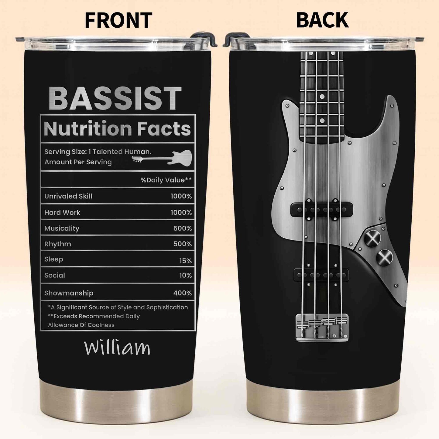 Bassist Nutrition Facts With Bass Guitar Graphic Personalized Custom Name