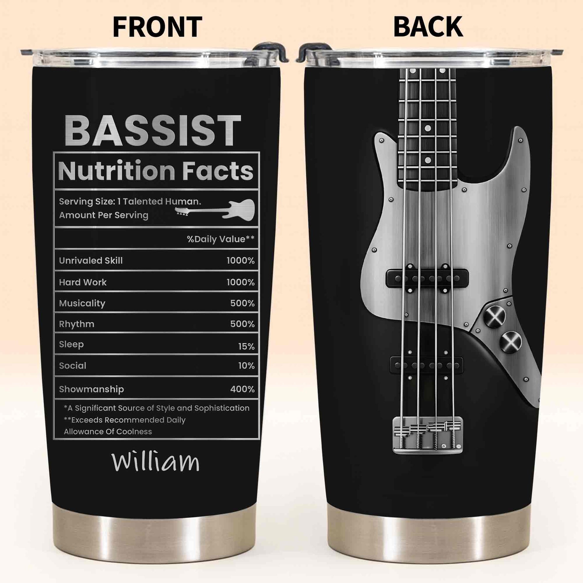 Bassist Nutrition Facts With Bass Guitar Graphic Personalized Custom Name