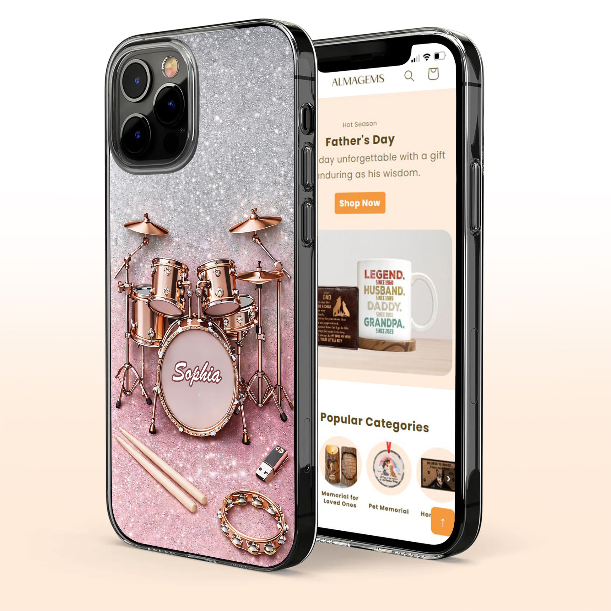 Keep To The Beat Rose Gold Glitter Drum Set Sparkle