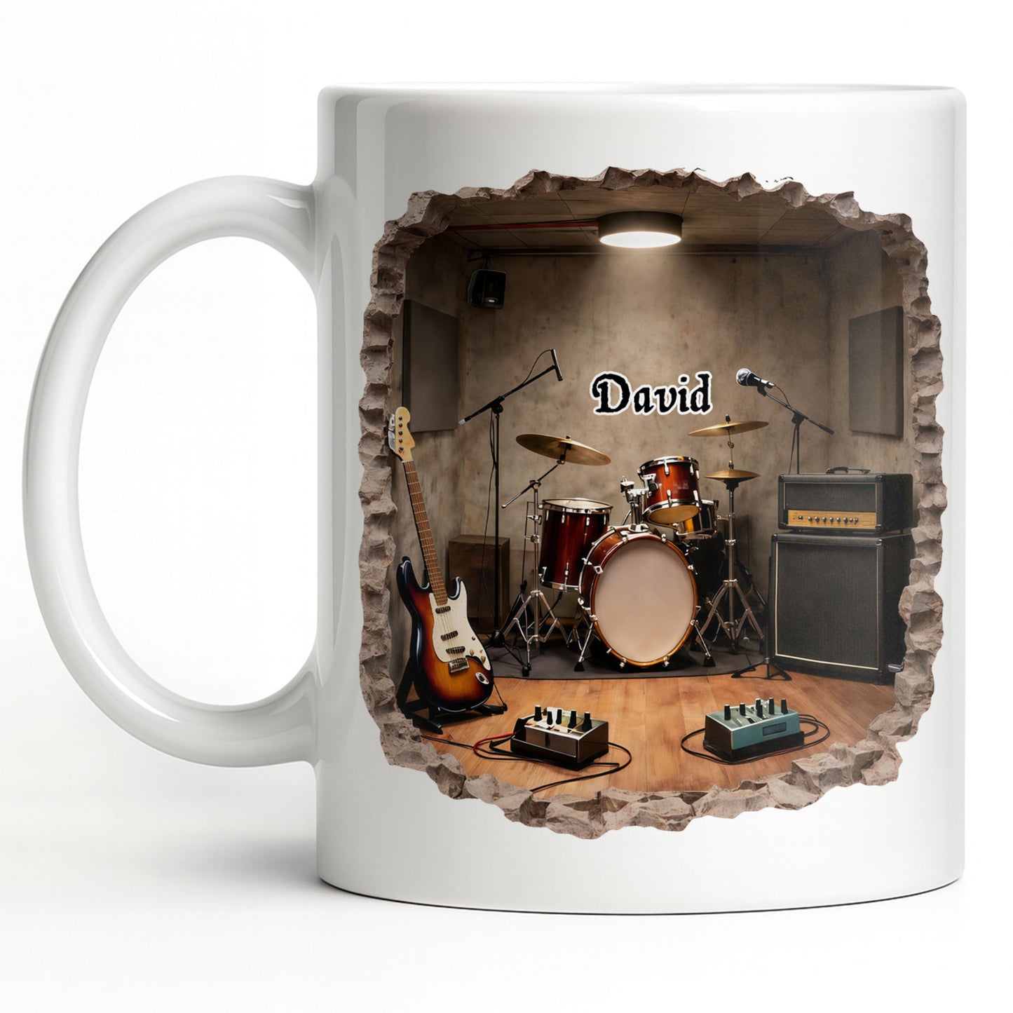 A Musician's Dream Room With Drum Set And Electric Guitar