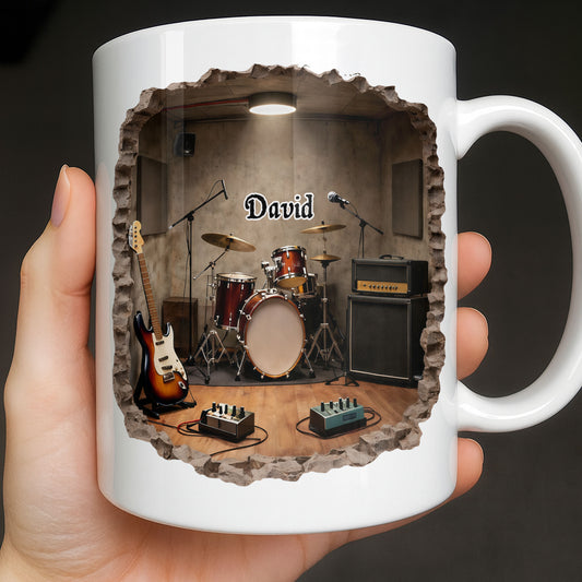 A Musician's Dream Room With Drum Set And Electric Guitar