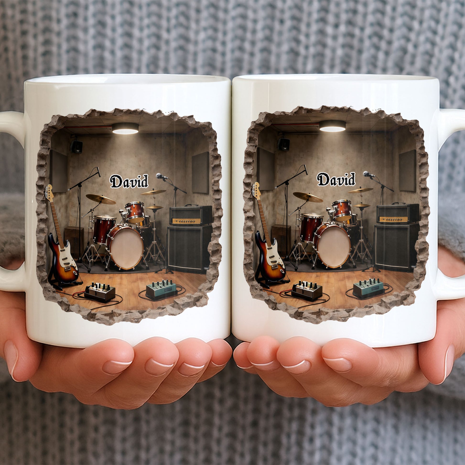 A Musician's Dream Room With Drum Set And Electric Guitar