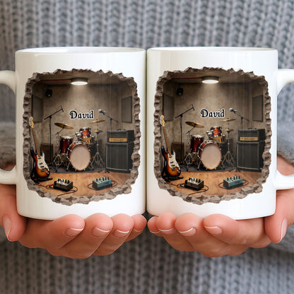 A Musician's Dream Room With Drum Set And Electric Guitar