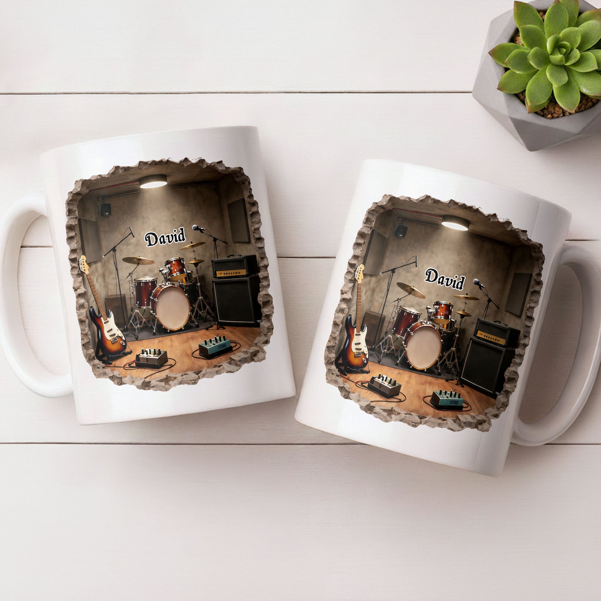 A Musician's Dream Room With Drum Set And Electric Guitar