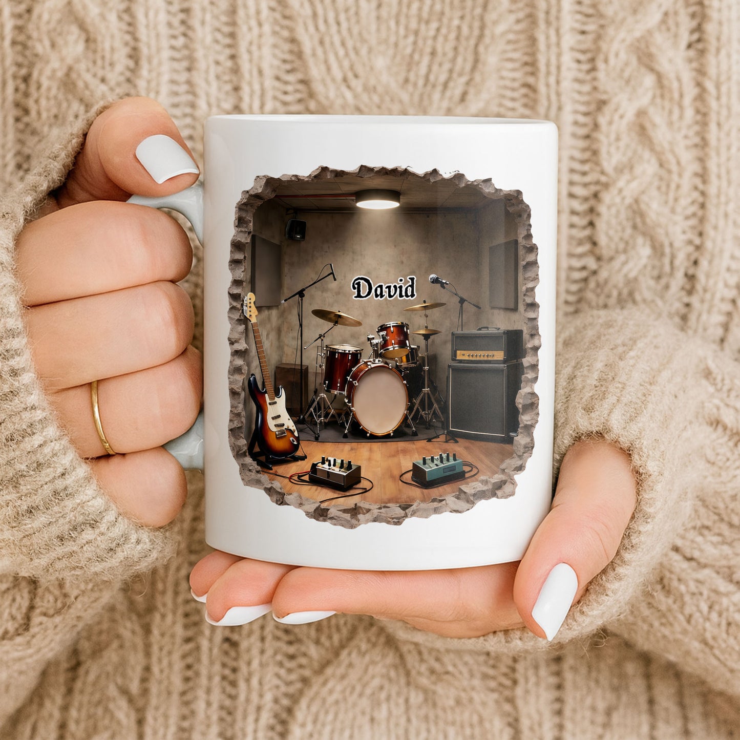 A Musician's Dream Room With Drum Set And Electric Guitar
