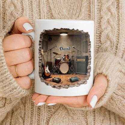 A Musician's Dream Room With Drum Set And Electric Guitar