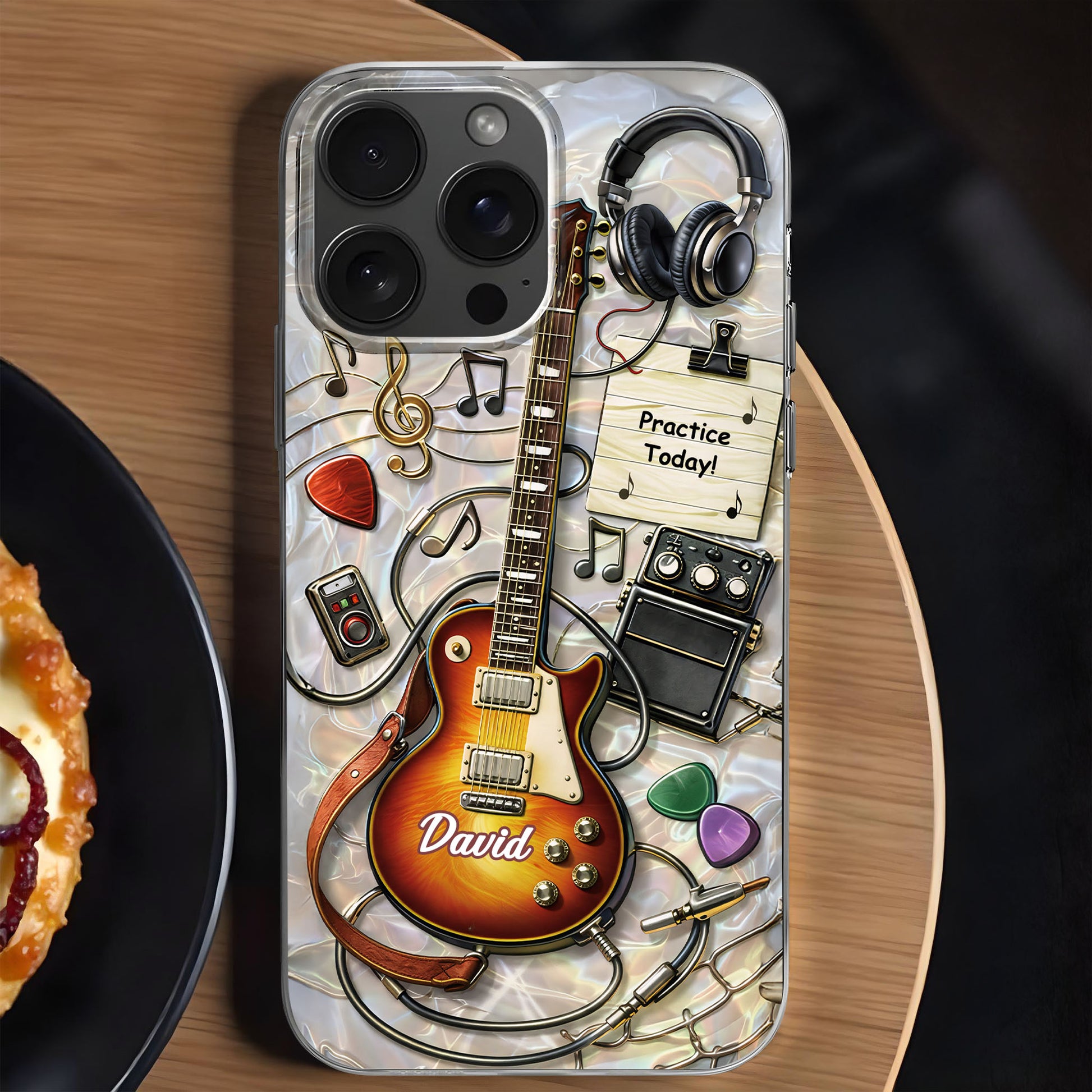 Practice Today Electric Guitar With Music Notes And Headphones