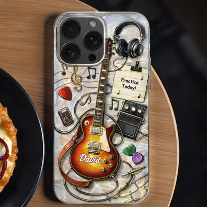 Practice Today Electric Guitar With Music Notes And Headphones