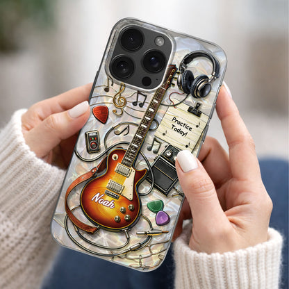 Practice Today Electric Guitar With Music Notes And Headphones