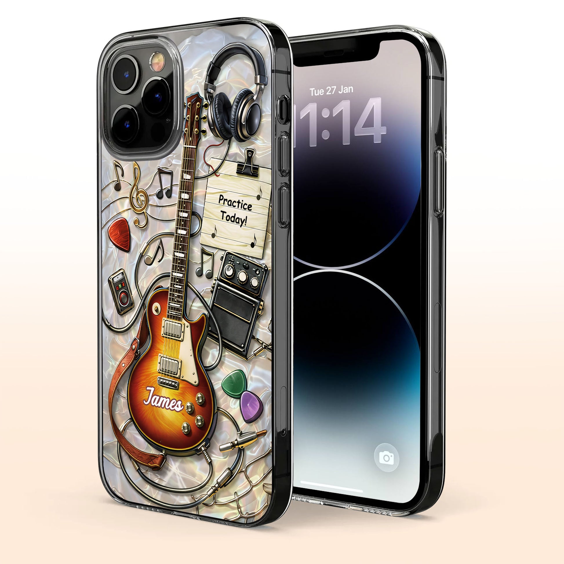 Practice Today Electric Guitar With Music Notes And Headphones