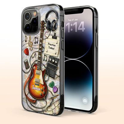 Practice Today Electric Guitar With Music Notes And Headphones