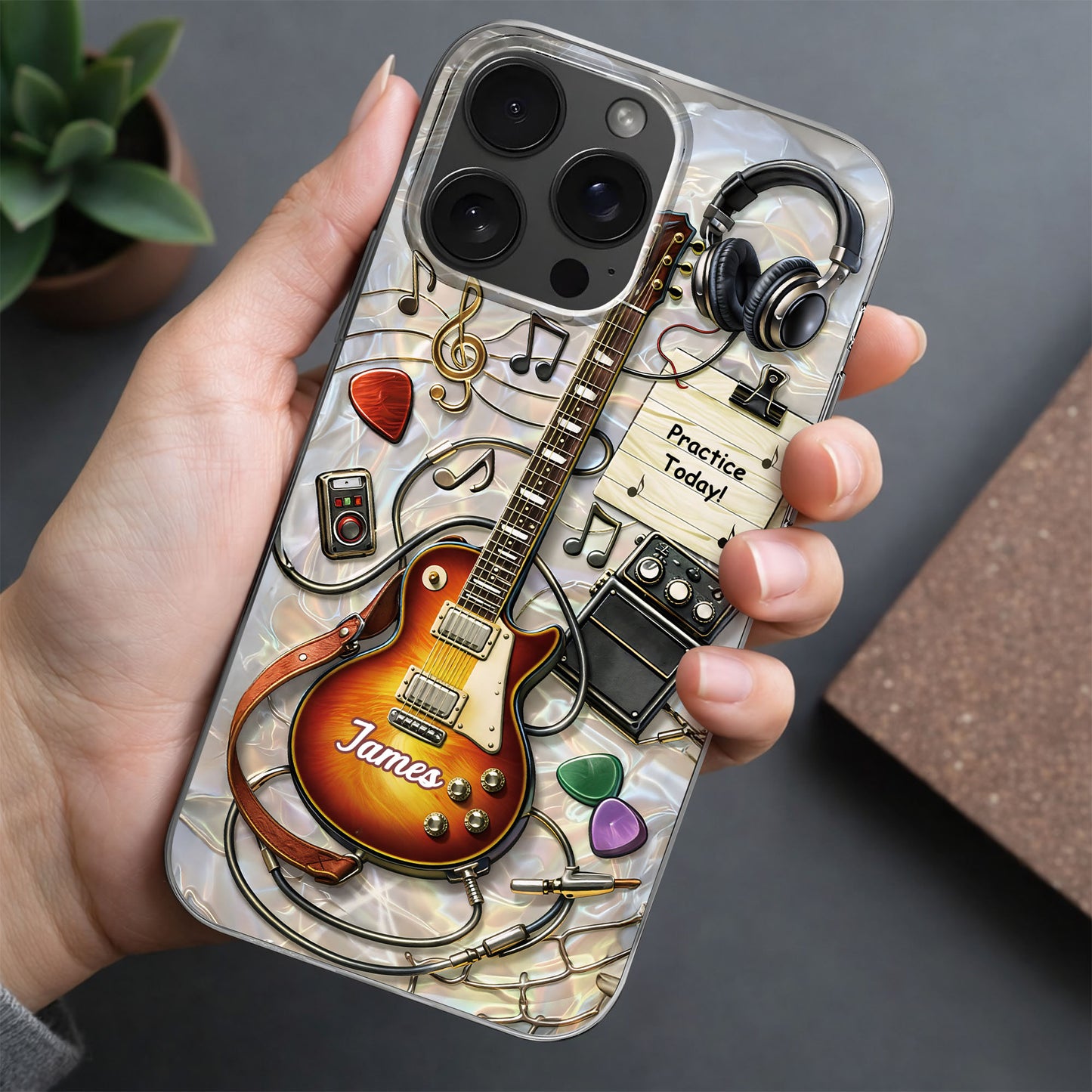 Practice Today Electric Guitar With Music Notes And Headphones