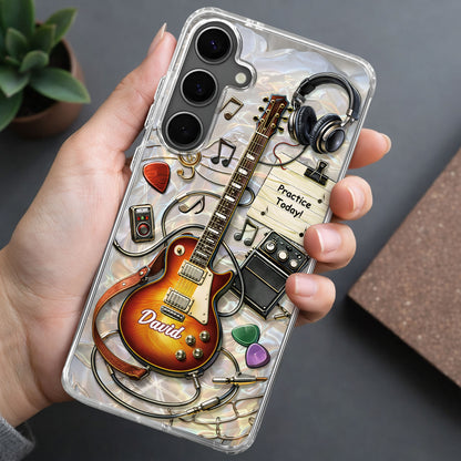 Practice Today Electric Guitar With Music Notes And Headphones