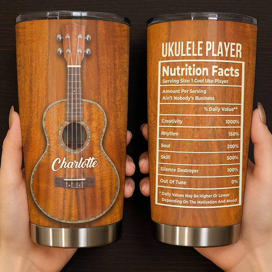 Ukulele Player Nutrition Facts Funny Wood Texture Instrument