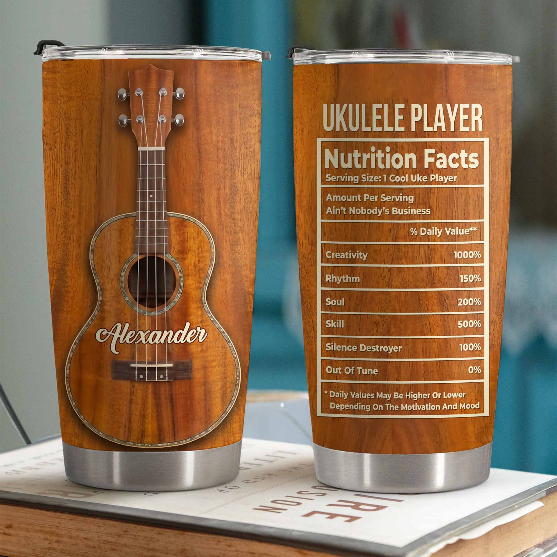 Ukulele Player Nutrition Facts Funny Wood Texture Instrument