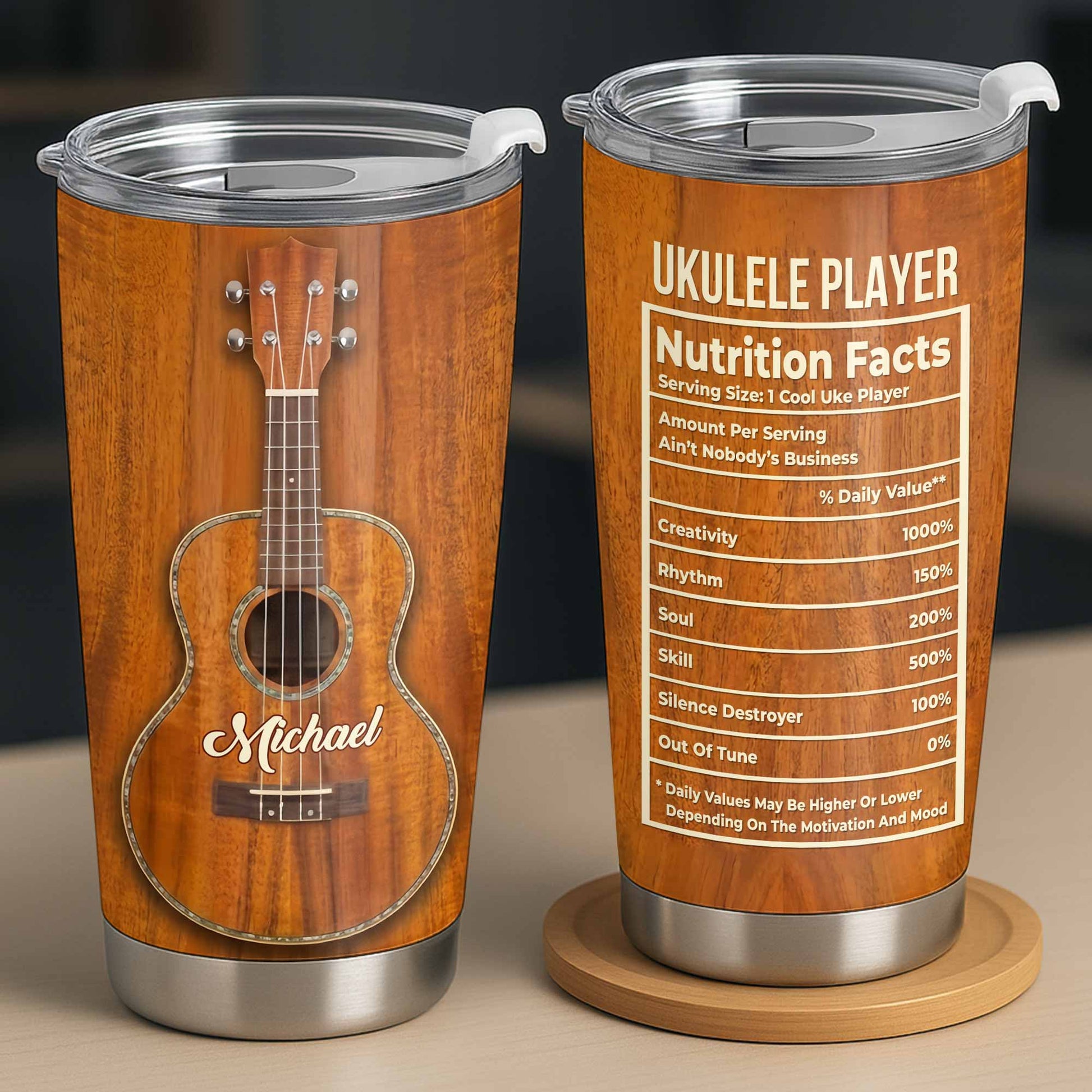 Ukulele Player Nutrition Facts Funny Wood Texture Instrument
