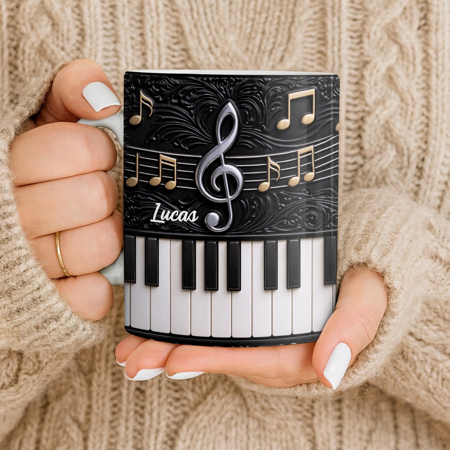 Personalized Music Note Design With Piano Keys - Personalized Custom Coffee Mug - MUSIC024_MG
