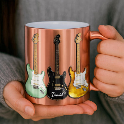 A Life Played With Passion, Electric Guitar Stained Glass Effect - Personalized Custom Metallic Mug - MUSIC041_MMUG