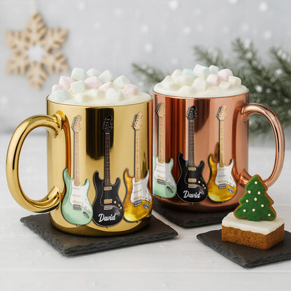 A Life Played With Passion, Electric Guitar Stained Glass Effect - Personalized Custom Metallic Mug - MUSIC041_MMUG