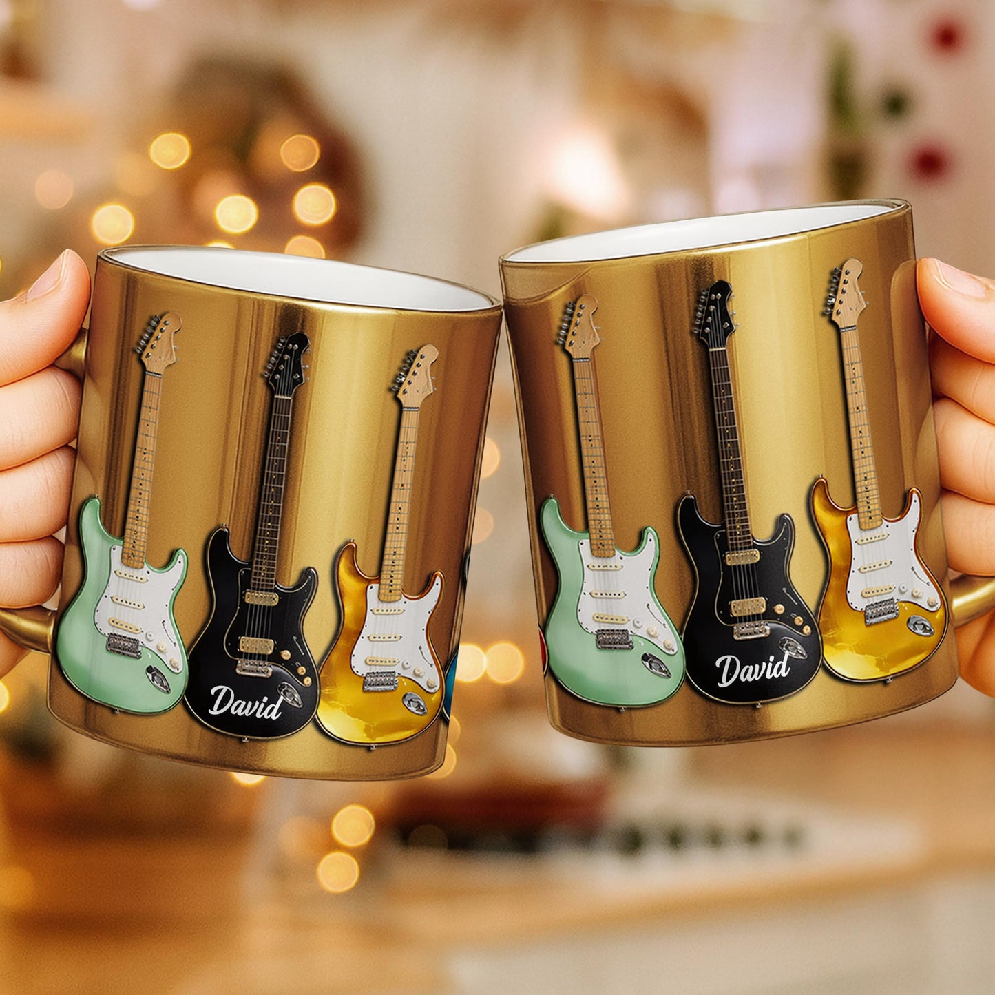 A Life Played With Passion, Electric Guitar Stained Glass Effect - Personalized Custom Metallic Mug - MUSIC041_MMUG