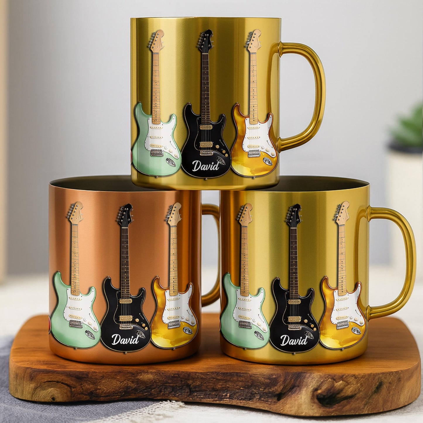 A Life Played With Passion, Electric Guitar Stained Glass Effect - Personalized Custom Metallic Mug - MUSIC041_MMUG