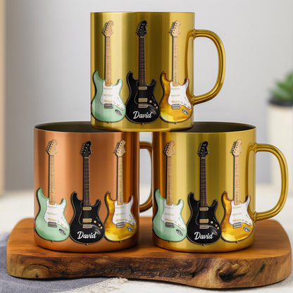 A Life Played With Passion, Electric Guitar Stained Glass Effect - Personalized Custom Metallic Mug - MUSIC041_MMUG