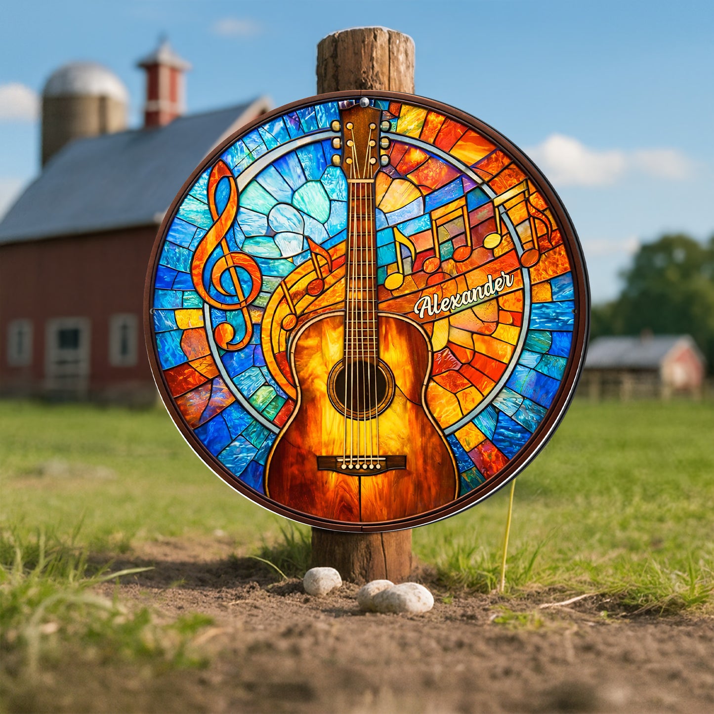 A Melody For The Soul Guitar And Music Notes Stained Glass Style - Personalized Custom Shaped Metal Sign - MUSIC048_CUMES