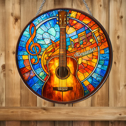 A Melody For The Soul Guitar And Music Notes Stained Glass Style - Personalized Custom Shaped Metal Sign - MUSIC048_CUMES