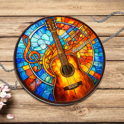A Melody For The Soul Guitar And Music Notes Stained Glass Style - Personalized Custom Shaped Metal Sign - MUSIC048_CUMES