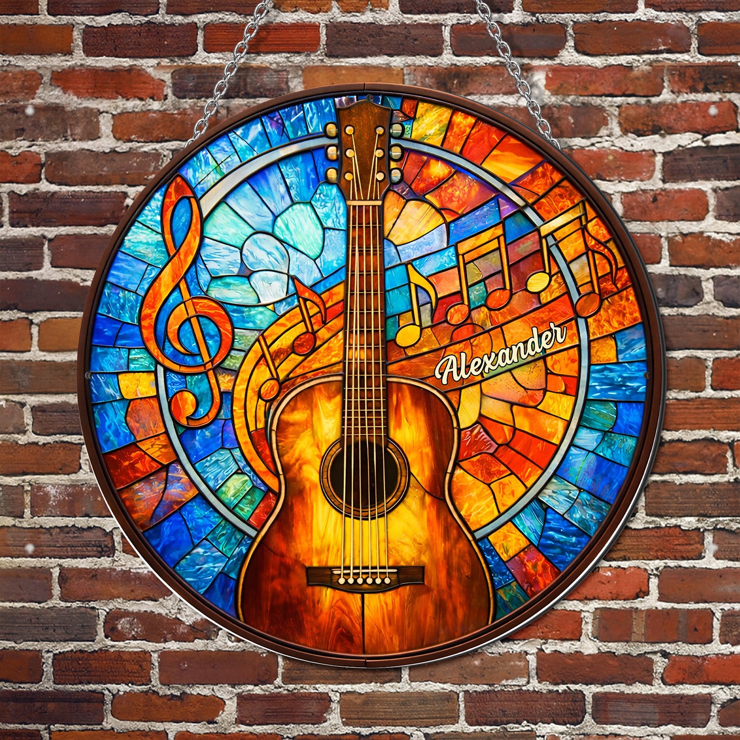 A Melody For The Soul Guitar And Music Notes Stained Glass Style - Personalized Custom Shaped Metal Sign - MUSIC048_CUMES