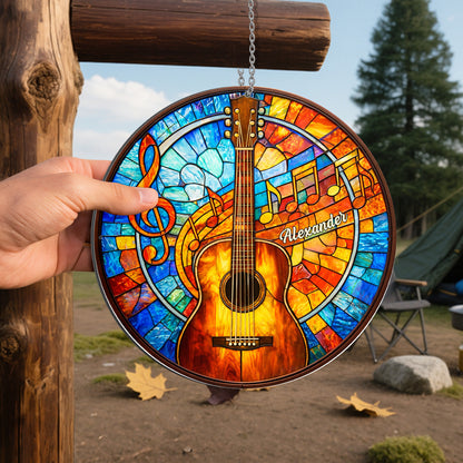 A Melody For The Soul Guitar And Music Notes Stained Glass Style - Personalized Custom Shaped Metal Sign - MUSIC048_CUMES
