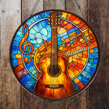 A Melody For The Soul Guitar And Music Notes Stained Glass Style - Personalized Custom Shaped Metal Sign - MUSIC048_CUMES