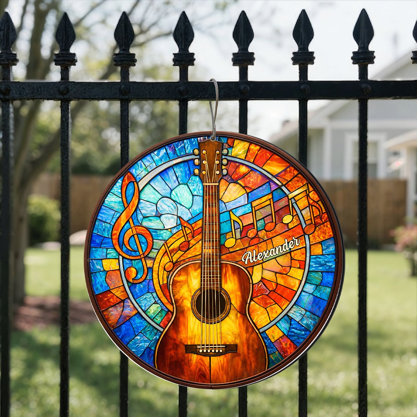 A Melody For The Soul Guitar And Music Notes Stained Glass Style - Personalized Custom Shaped Metal Sign - MUSIC048_CUMES