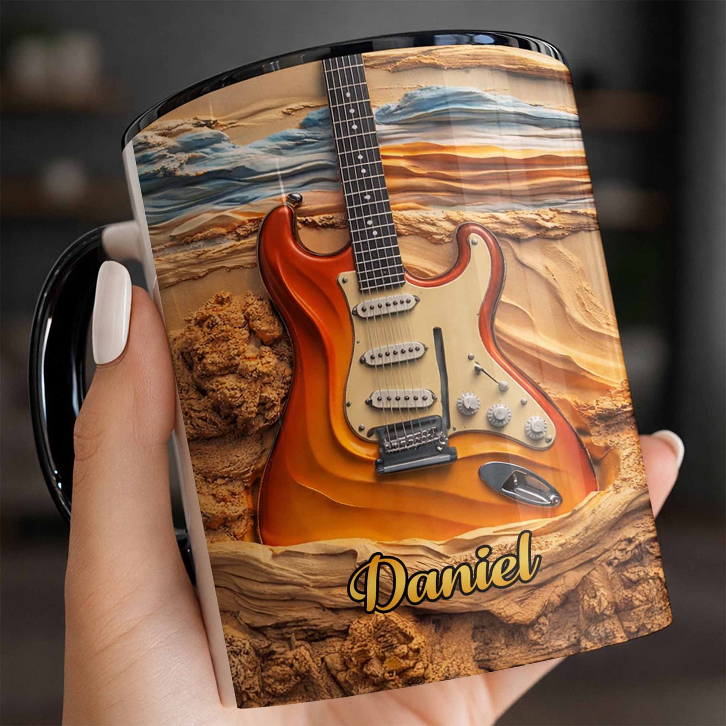 Rock On With A Soul That Sings Electric Guitar Desert Art - Personalized Custom Accent Mug - MUSIC049_AMUG